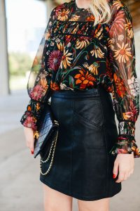 Chiffon Top + Leather Skirt