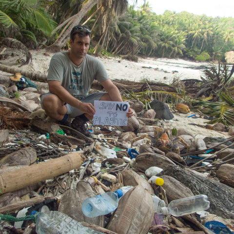 Justin with 'Say No to Plastic' sign