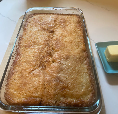 baked tray of peach cobbler