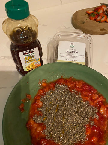 chia seeds, honey and strawberries