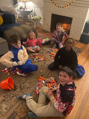 Halloween at the Regan home - kids trading candy