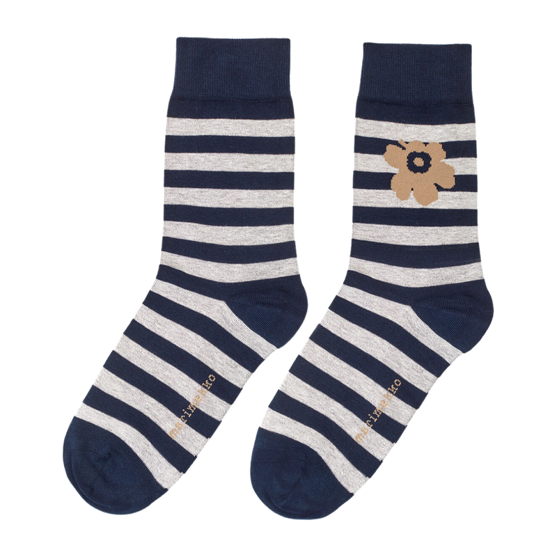 Marimekko Kasvaa Tasaraita Unikko Socks, blue/white – Touch of Finland