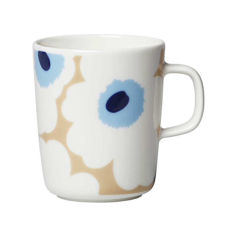 Marimekko Unikko Mug, linen/beige/blue – Touch of Finland