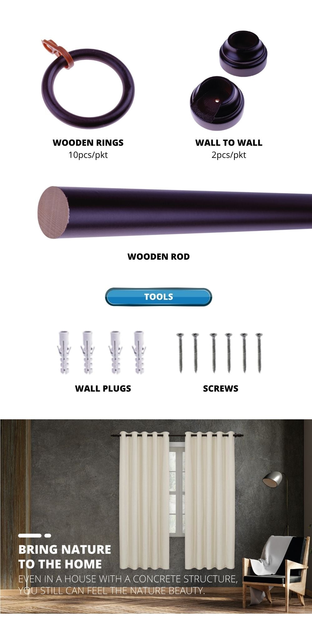 wooden rod accessories kayu langsir aksesori