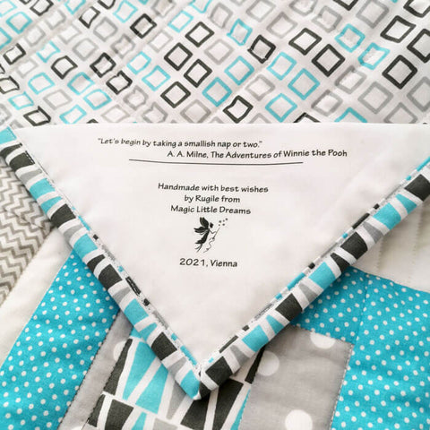 Cute label for baby quilt