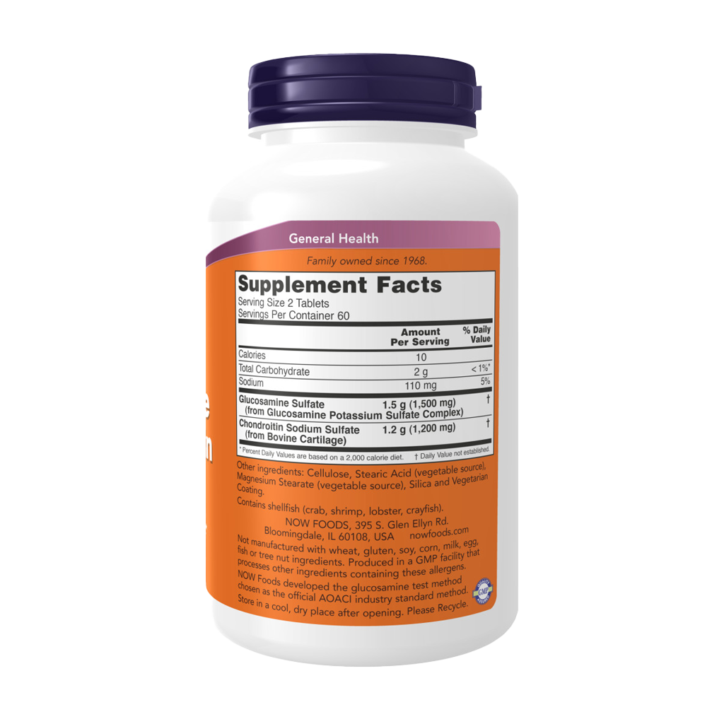 NOW Foods Glucosamine & Chondroitin Extra Strength back label