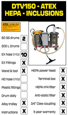 DTV150 Dust CYC HEPA inclusions 60 litre tanks