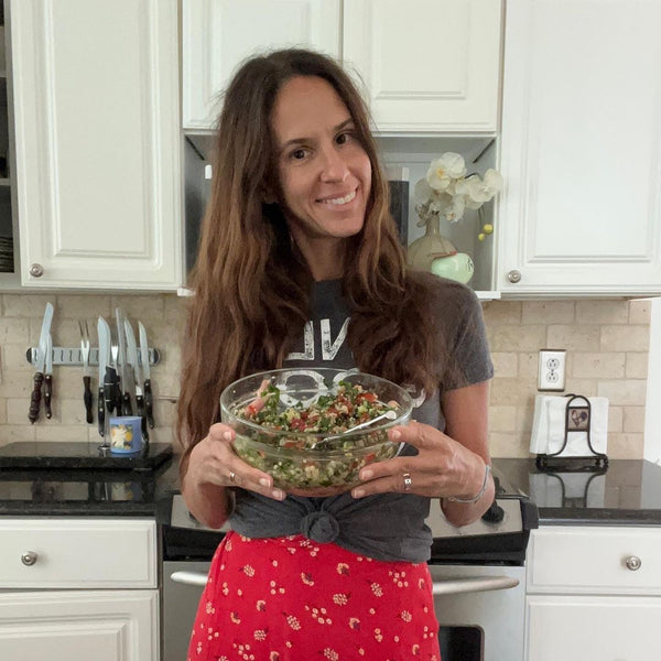 Erica holding the salad