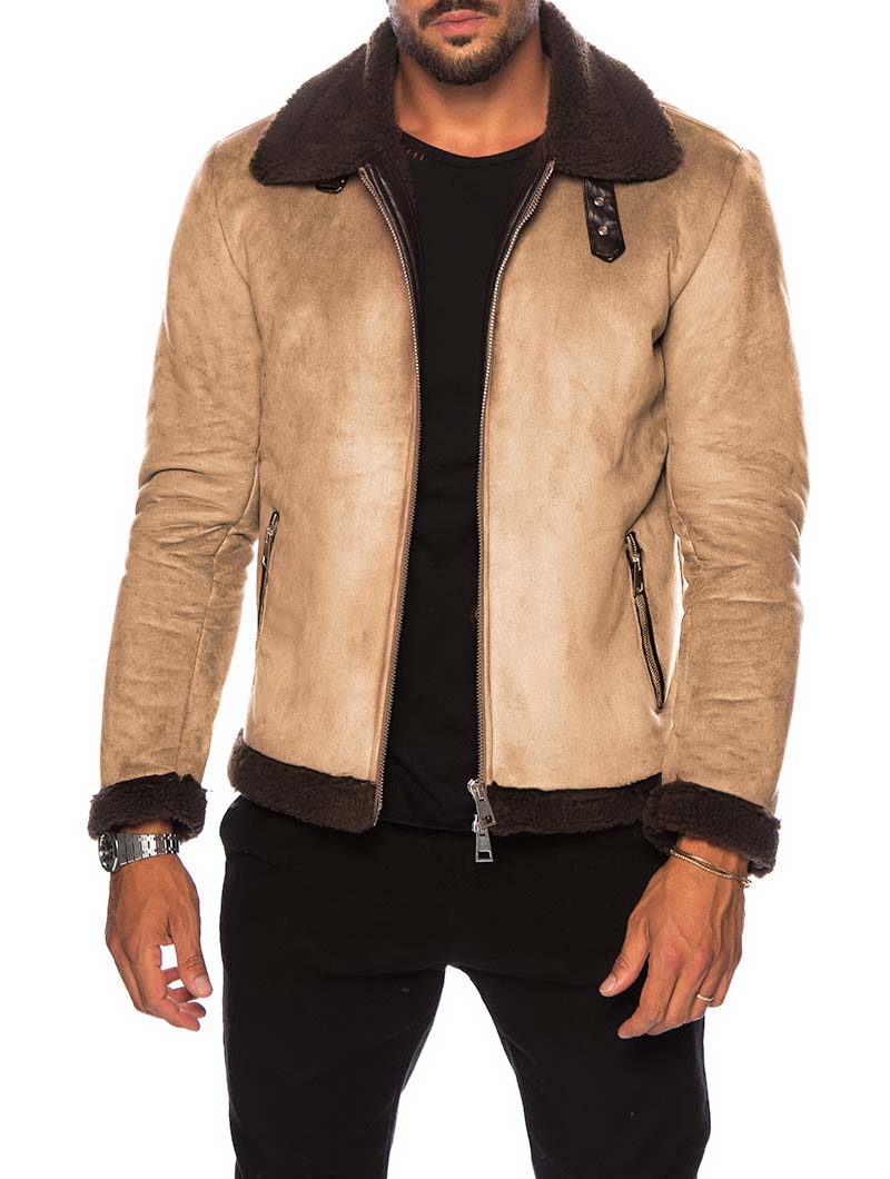 JACOB SHEARLING JACKET IN CAMEL AND BROWN