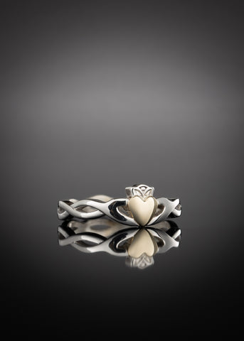 two tone claddagh ring with weave band