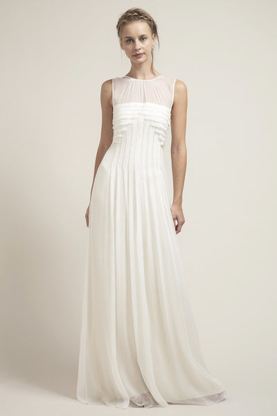 HB6899 Art Deco Inspired Pleated Silk Chiffon Wedding Dress – Saja Wedding