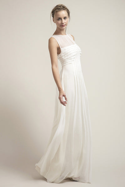 HB6899 Art Deco Inspired Pleated Silk Chiffon Wedding Dress – Saja Wedding