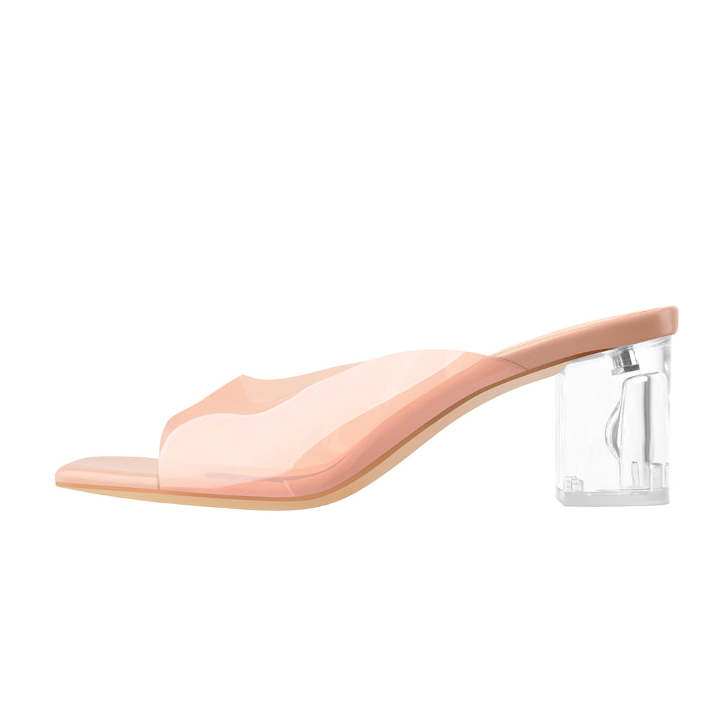 Baby Pink Transparent Chunky Heel Square Toe Sandals – Onlymaker