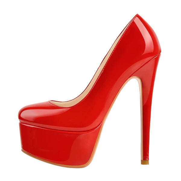 Patent Leather Rounde Toe Platform Red Stiletto High Heels Pumps ...