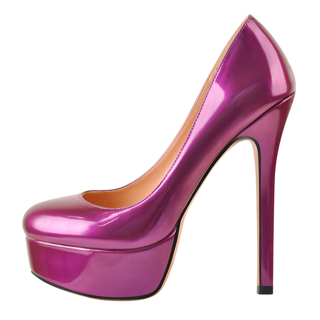 Round Toe Stiletto High Heel 2CM Platform Purple Slip On Pumps – Onlymaker