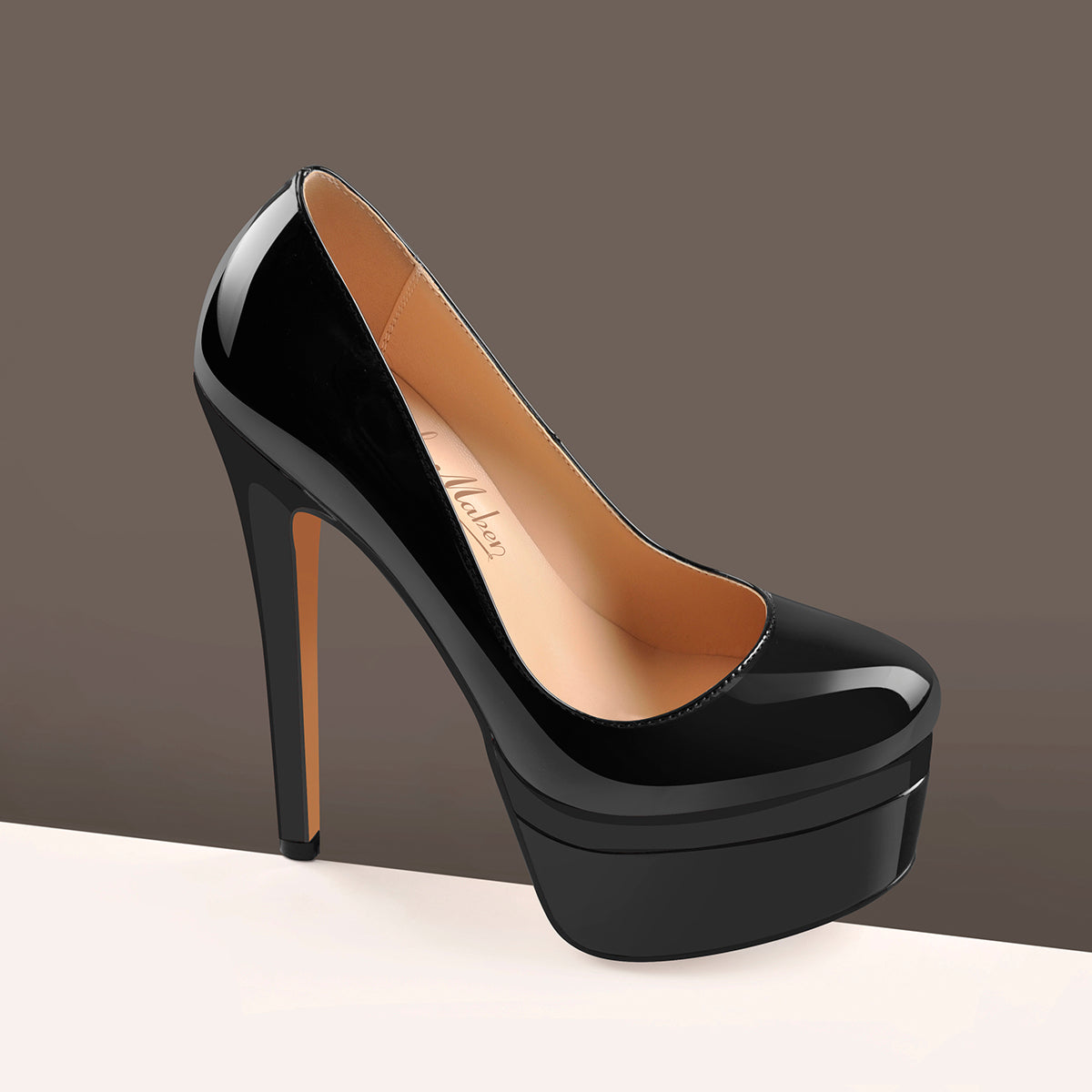 Black Patent Leather Round Toe Double Platform High Heel Pumps – Onlymaker