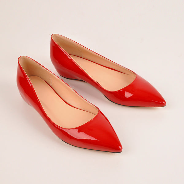 red flat pumps