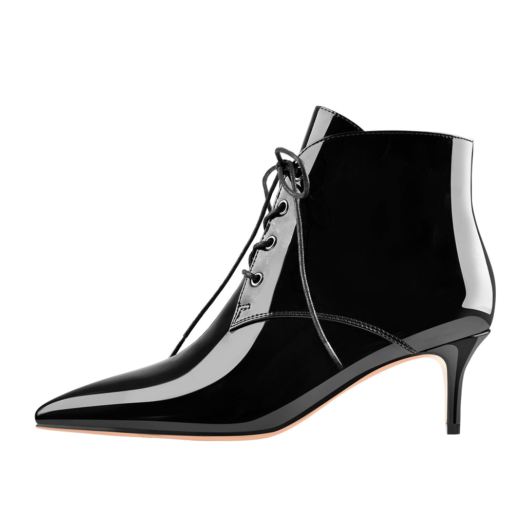 patent low heel boots