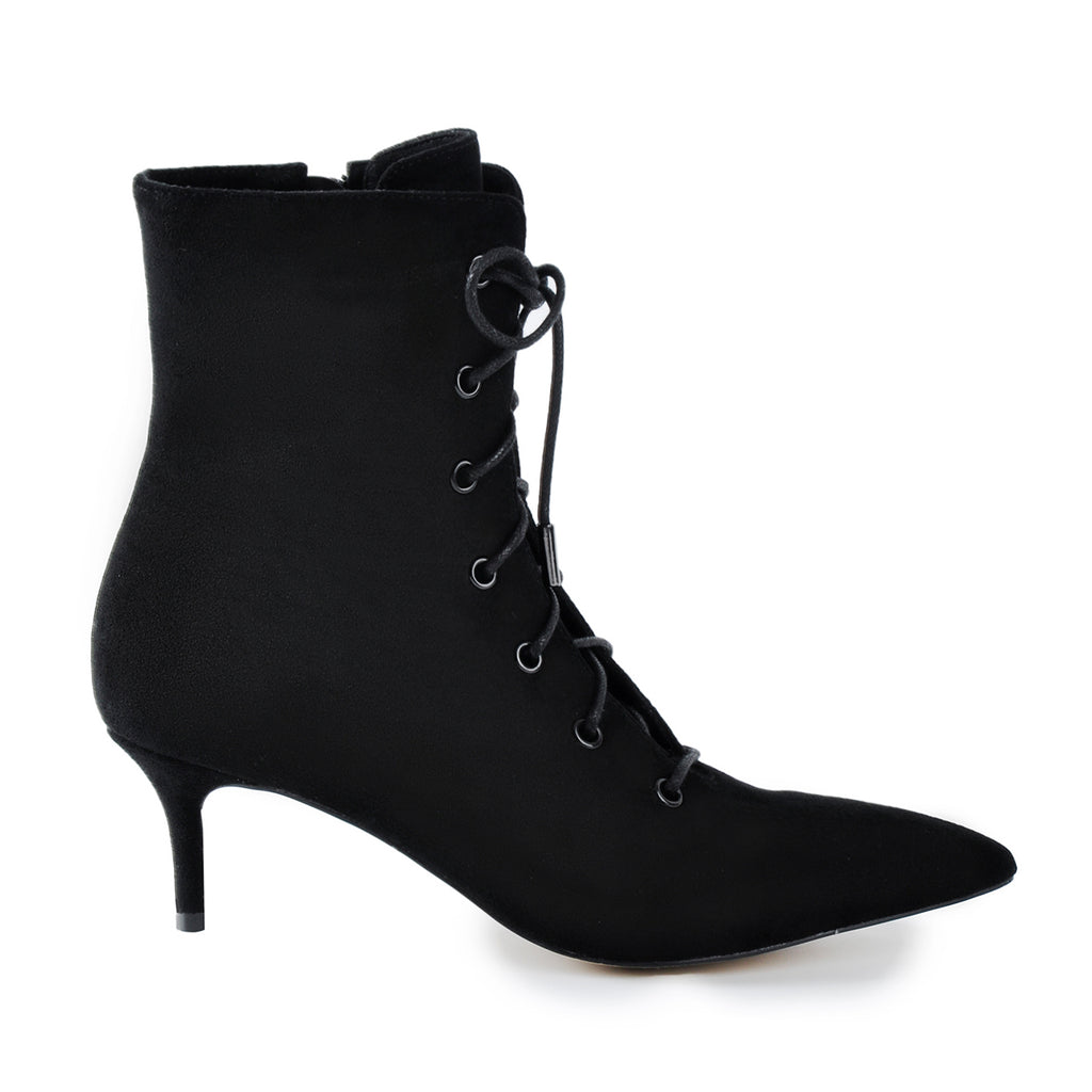 black lace up boots with small heel