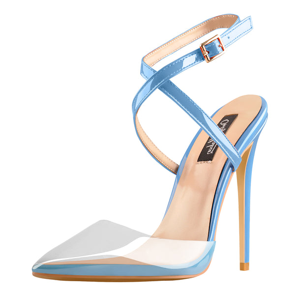 Pointed Toe Slingback High Heels Powderblue Sandals with Cross Strap ...