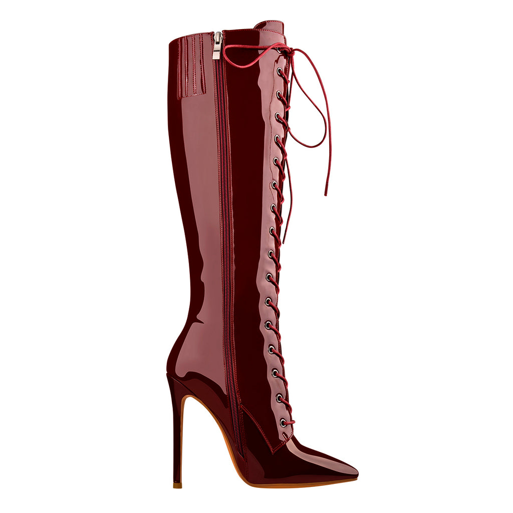 patent leather boots red