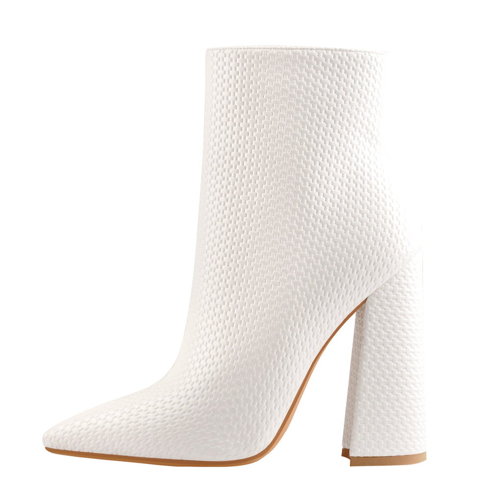 white booties chunky heel