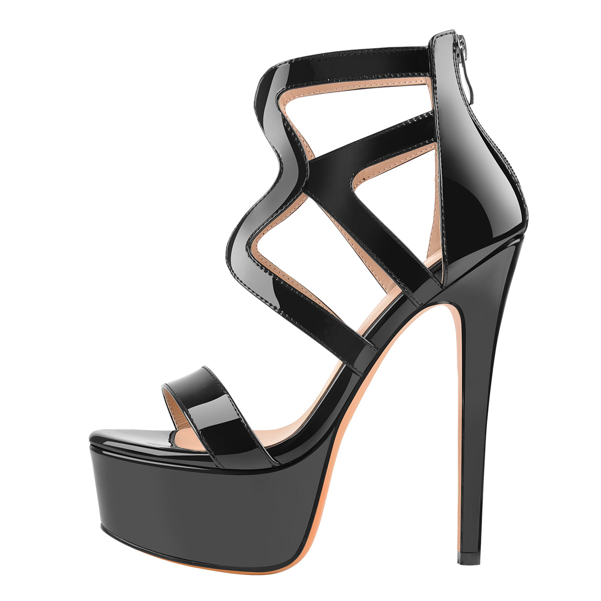 Black Platform Gladiator Cut Out Stilettos High Heels Sandals – Onlymaker