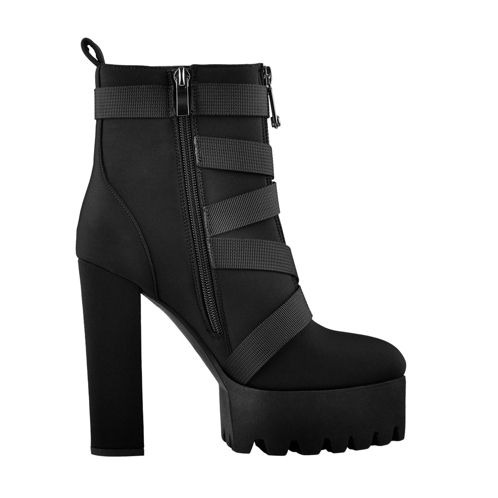 Platform Round Toe Zipper Strap Chunky High Heels Ankle Boots Onlymaker 