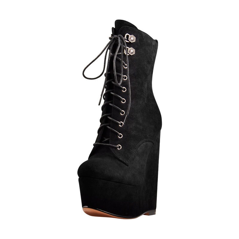 black wedge ankle boots with laces