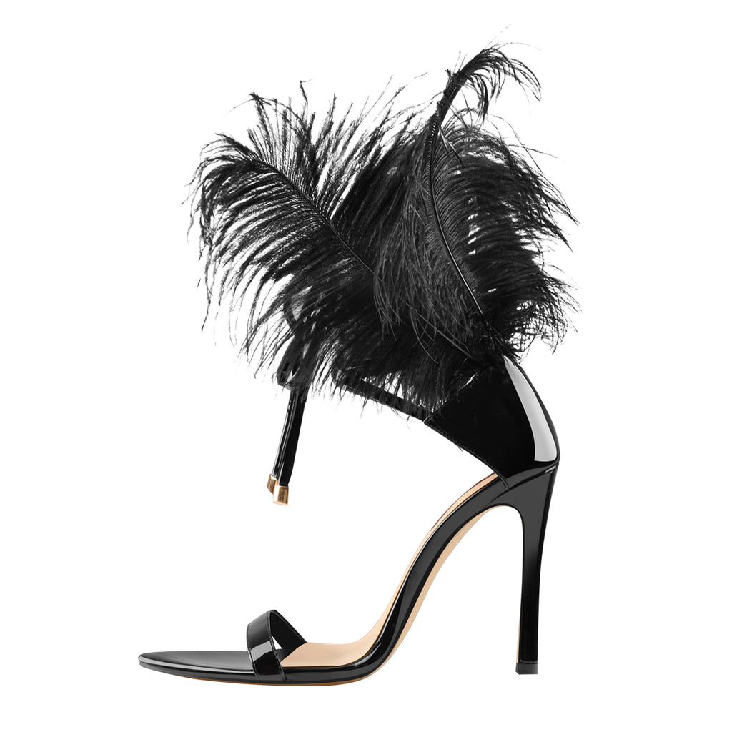 Open Toe Feather Back Lace Up Stiletto Heel Sandals – Onlymaker