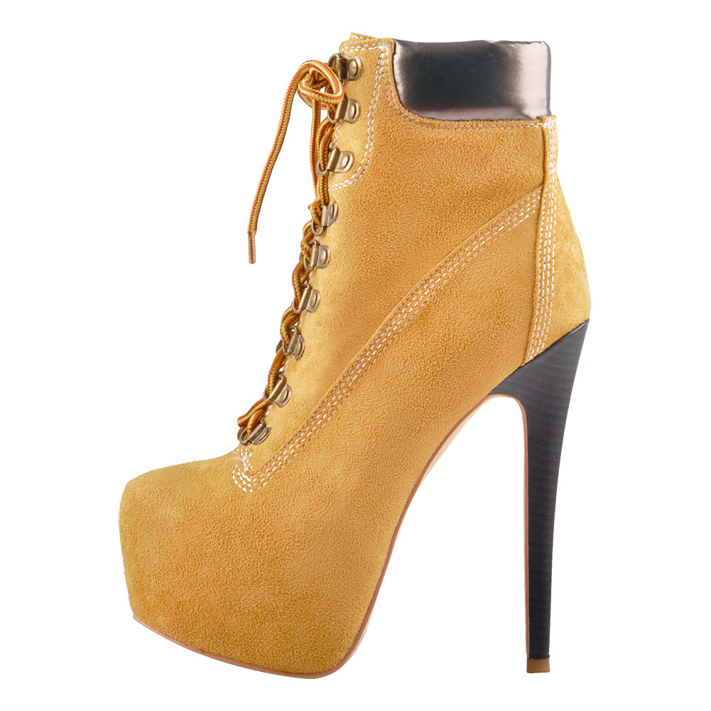 Yellow Platform Round Toe Lace-up Suede Ankle Boots – Onlymaker