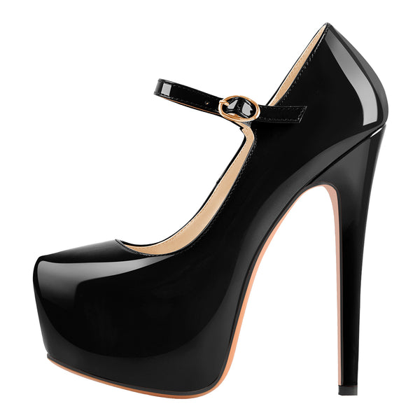 Mary Jane Platform Black Pointed Toe Stiletto High Heels Pumps – Onlymaker