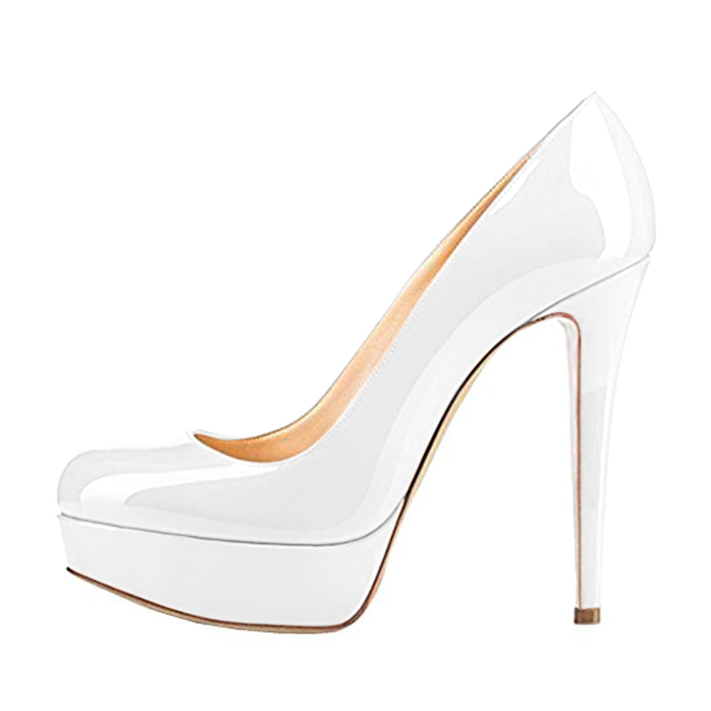 Round Toe Stiletto High Heel 2CM Platform White Slip On Pumps – Onlymaker