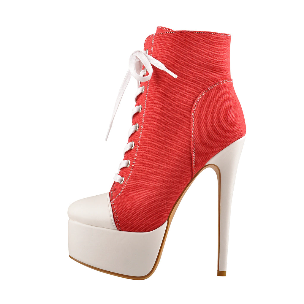 Canvas High Heel Sneaker Lace Up 