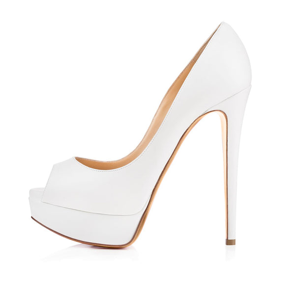 White Peep Toe Pumps Platform Stiletto High Heels Pumps – Onlymaker