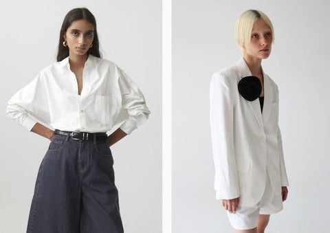 Jeanne Shirt in White. Lorenza Blazer in White.