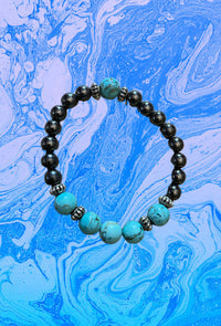 Hematite and Recon Turquoise Beaded Bracelet with Charms - Spaced