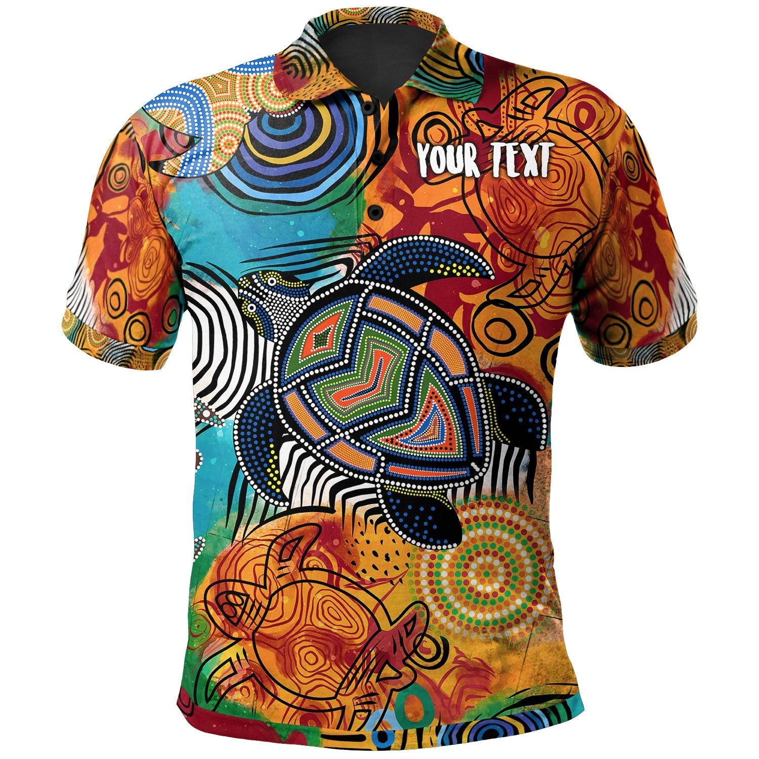 (Custom Your Text) Aboriginal Personalised Polo Shirt - Turtle Indigenous Art