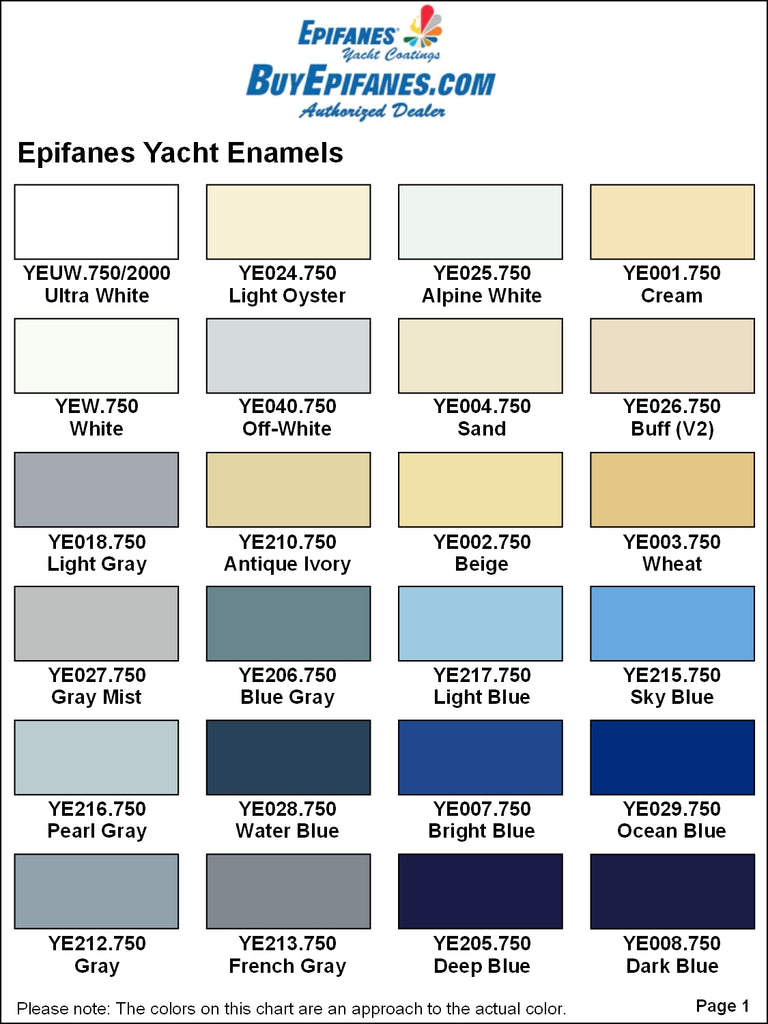 BuyEpifanes.com Epifanes Yacht Enamel Color Chart, Page 1, V1