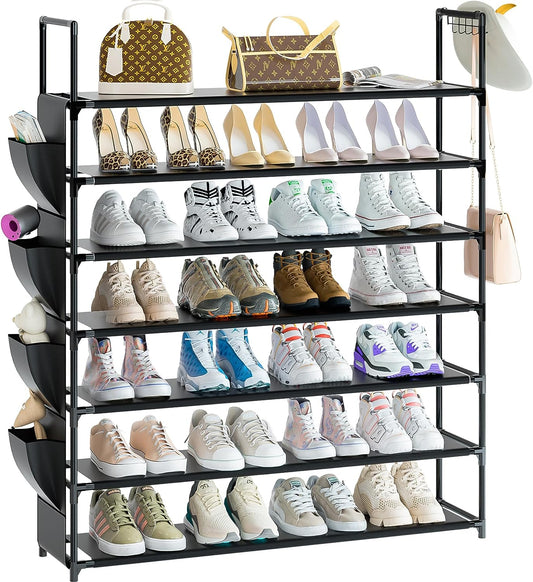 OUYEJ&F Shoes Rack,10 Tier Tall Shoe Rack - Narrow Shoe Rack with Storage  Box,Fabric Covered Shoe Rack,Metal Shoe Rack Organizer,Shoe