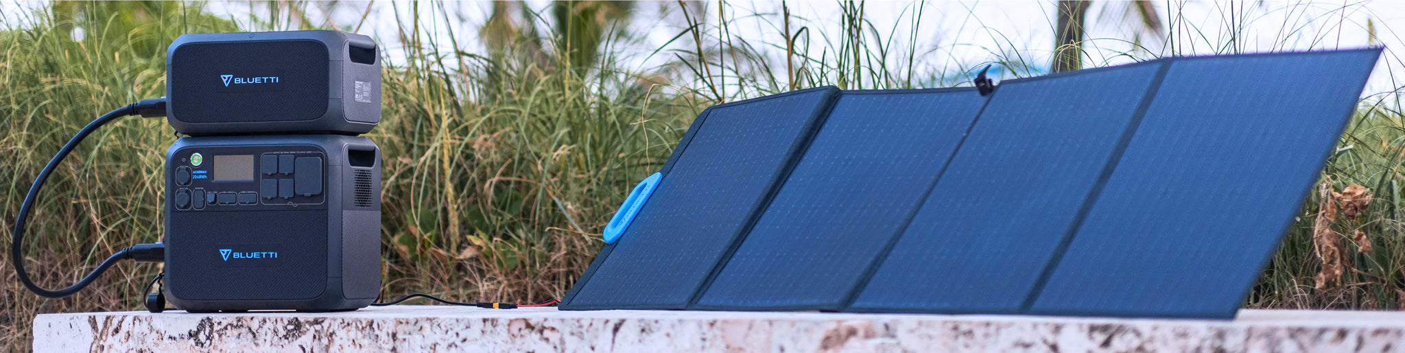 BLUETTI Solar Panel Charging the AC200MAX Portable Power Station + B230 Expansion Battery
