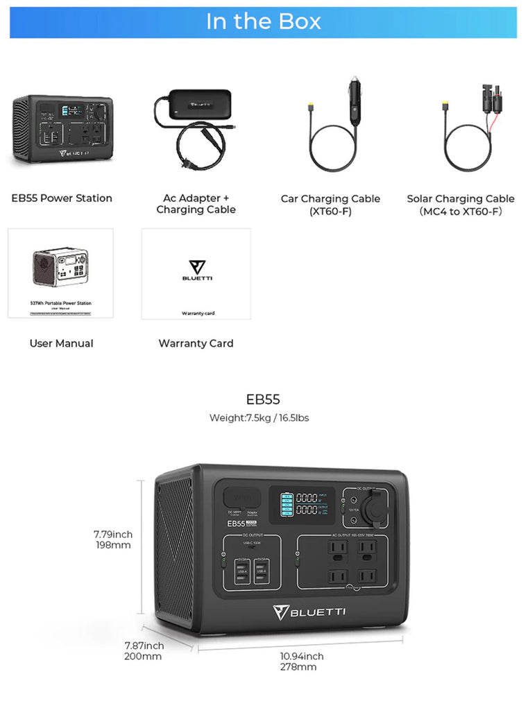 BLUETTI EB55 Portable Power Statio - What's In The Box