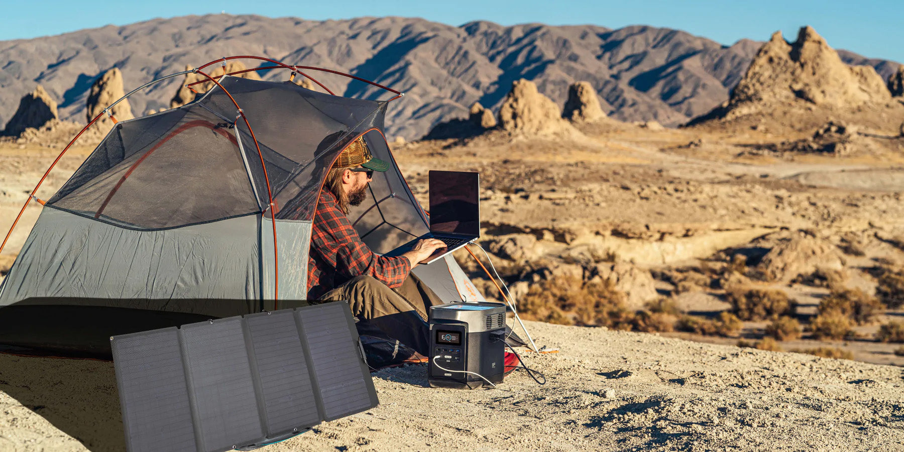 EcoFlow Portable Solar Panel 160 Watts Powering a Camping Trip