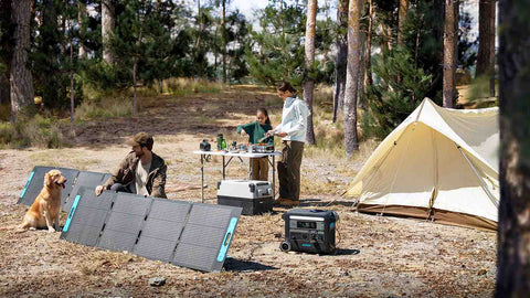 Anker PowerHouse 767 At A Campsite With Solar Panels