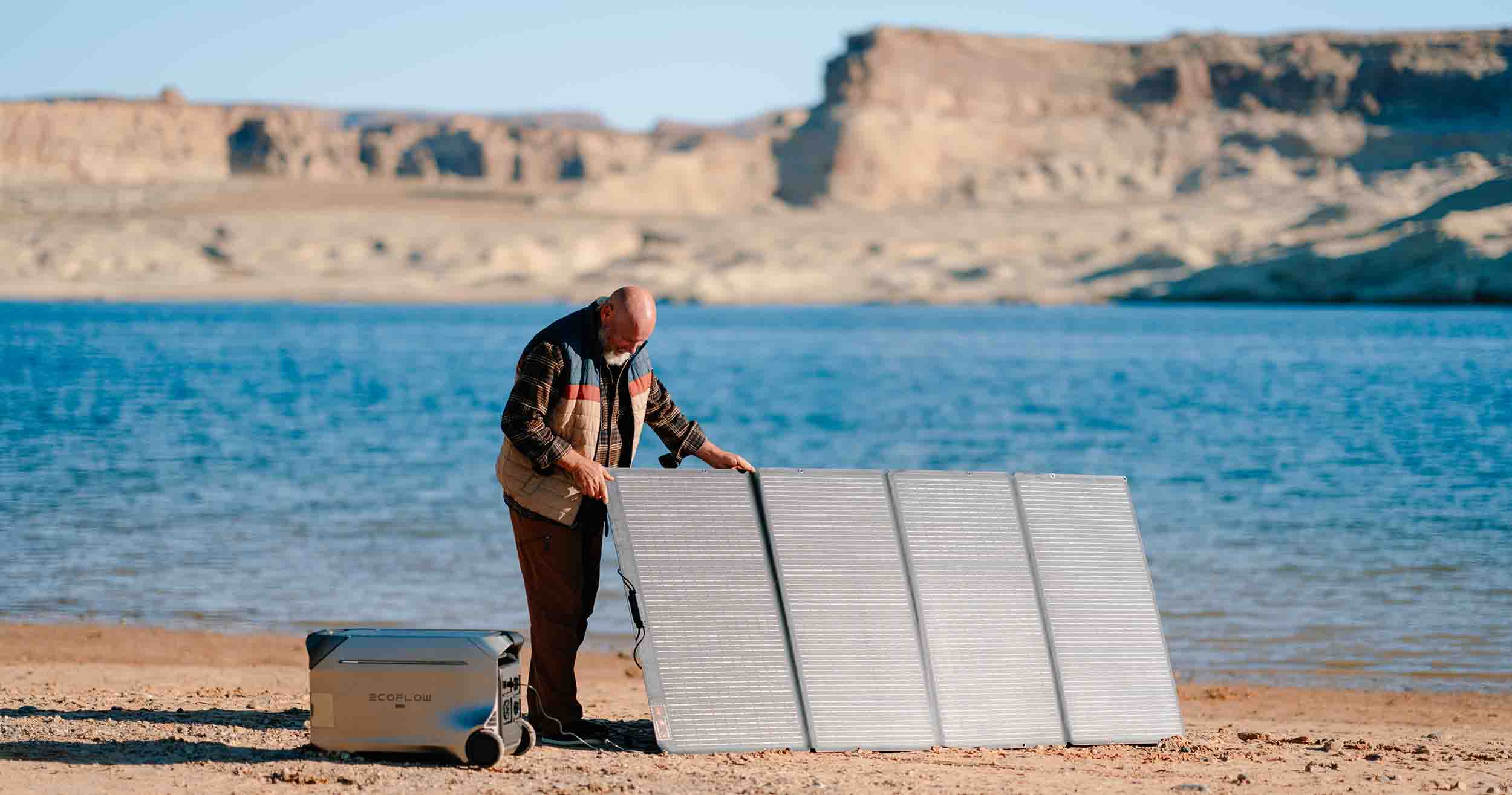 DELTA Pro 3 Portable Solar Kit Setup Near A Lake