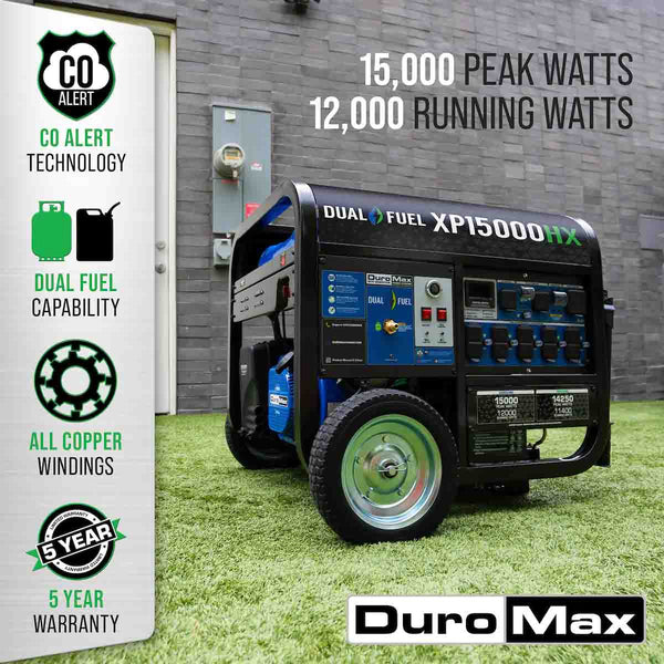 DuroMaxXP15000-HX Generator Features 12,000 Running Watts and 15,000 Peak Watts