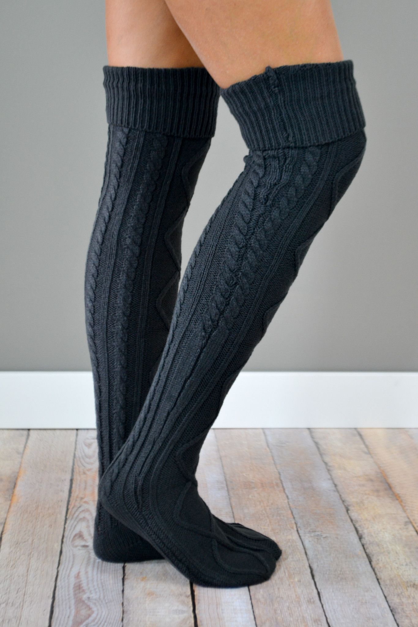 Charcoal Thick Cable Knit Boot Socks – bootcuffsocks.com