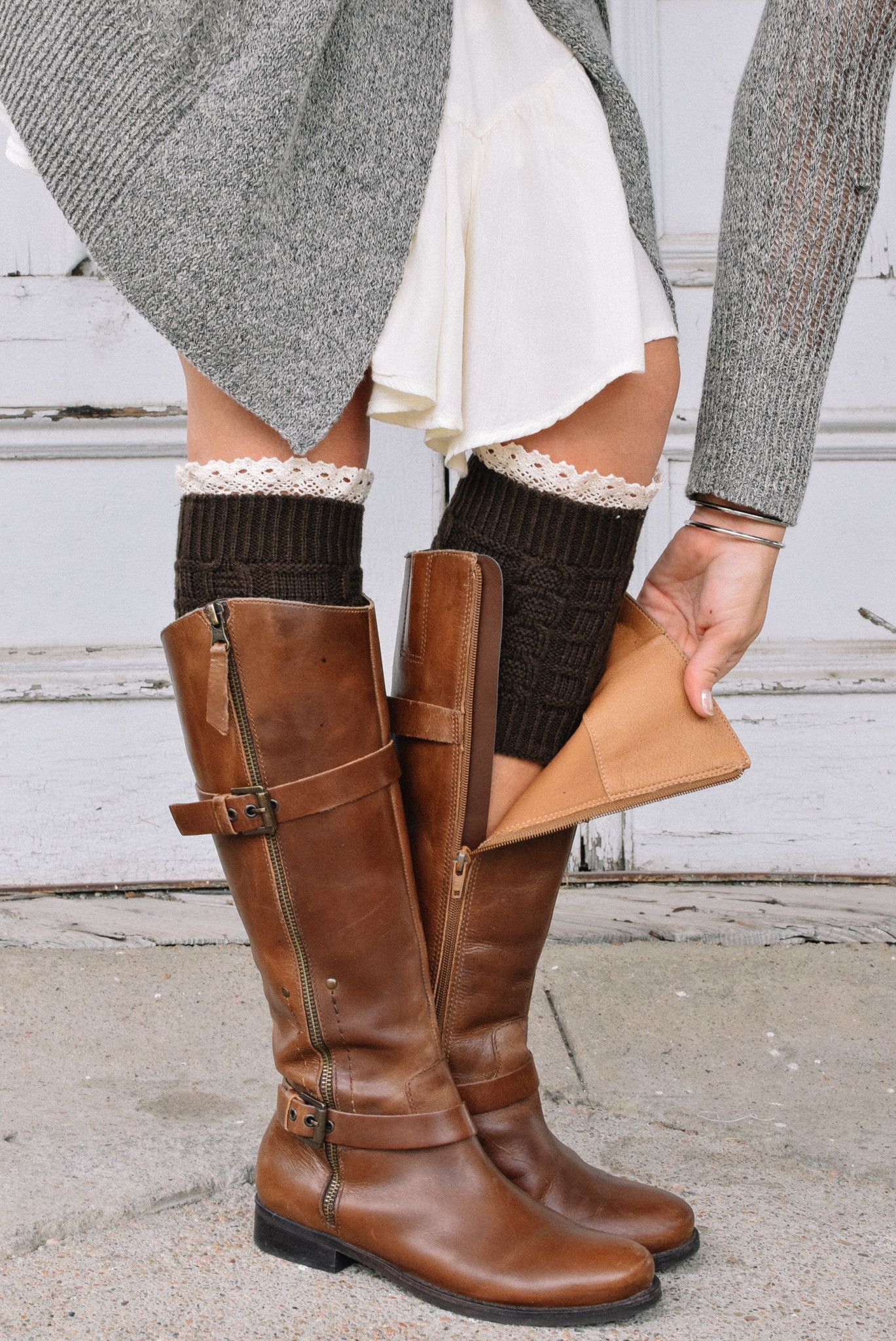 Coffee Knitted Boot Cuffs with Lace Trim – bootcuffsocks.com