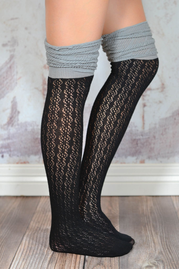 Black And Grey Slouchy Two Toned Boot Socks Bootc