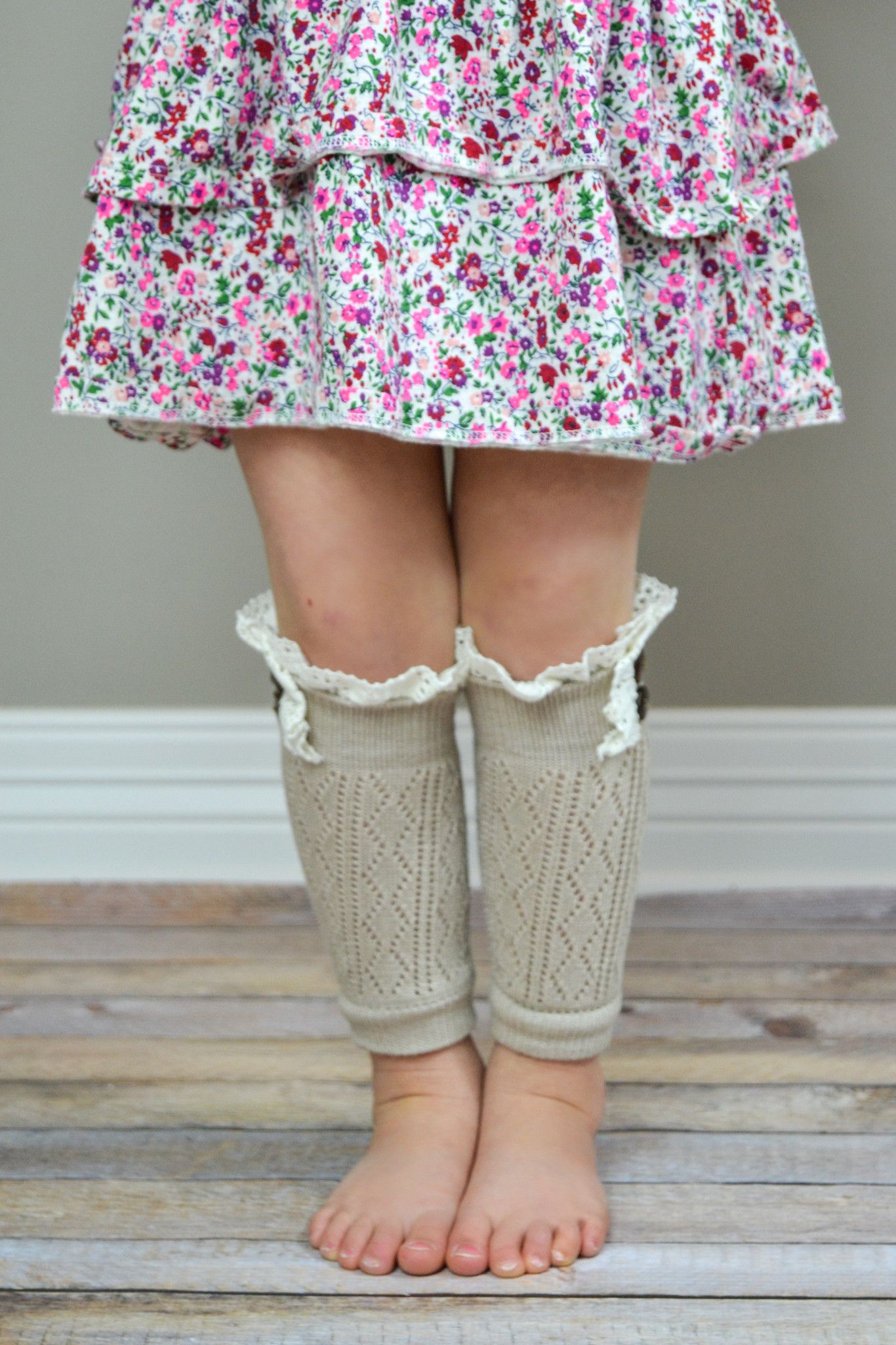 Kids Beige Leg Warmers with Crochet Top – bootcuffsocks.com